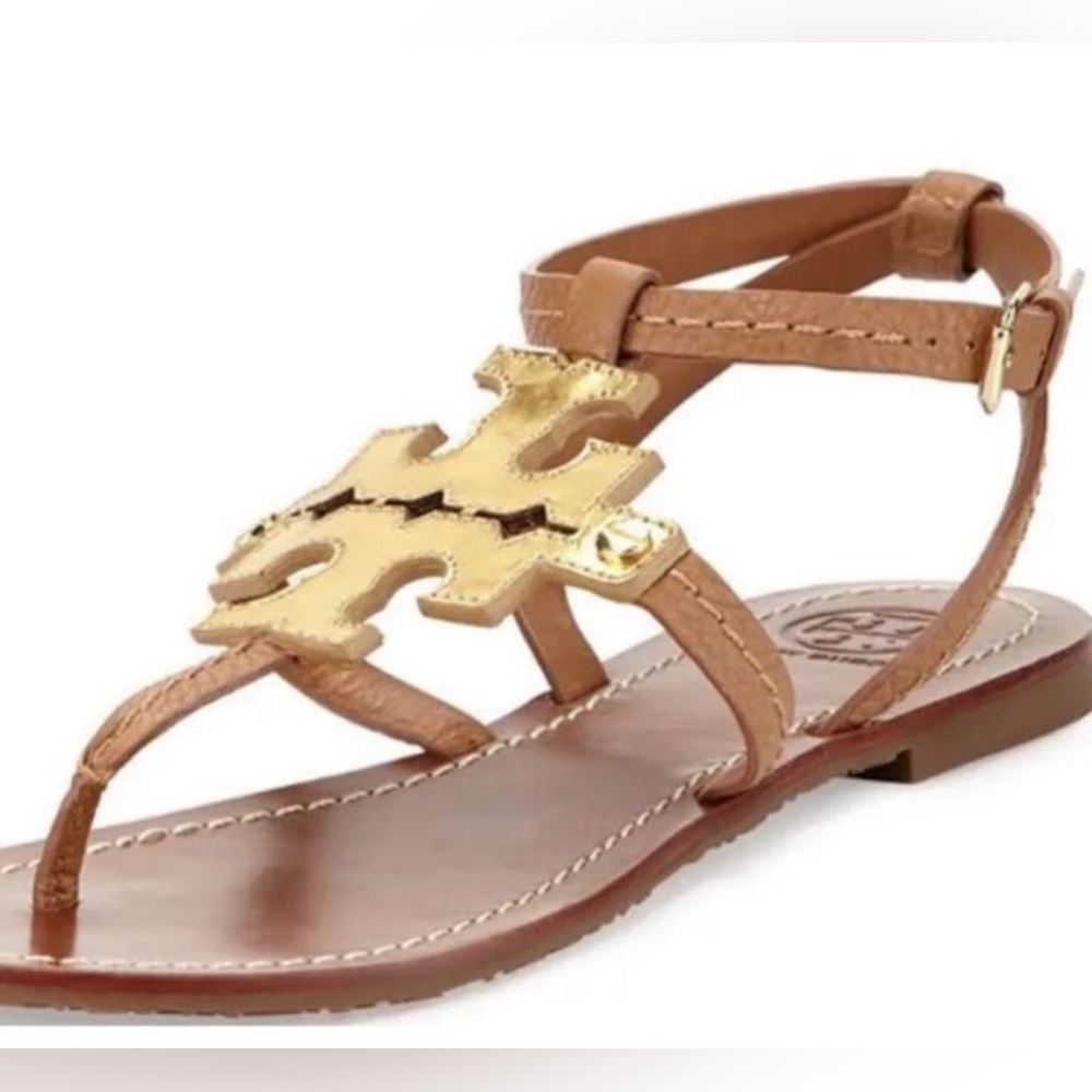 Beautiful Tory Burch Chandler Sandals in Royal Tan & Gold.